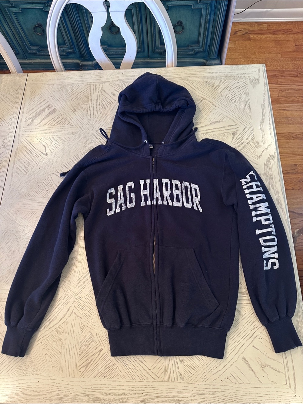 Sag Harbor Navy Full-Zip Hoodie with White Lettering